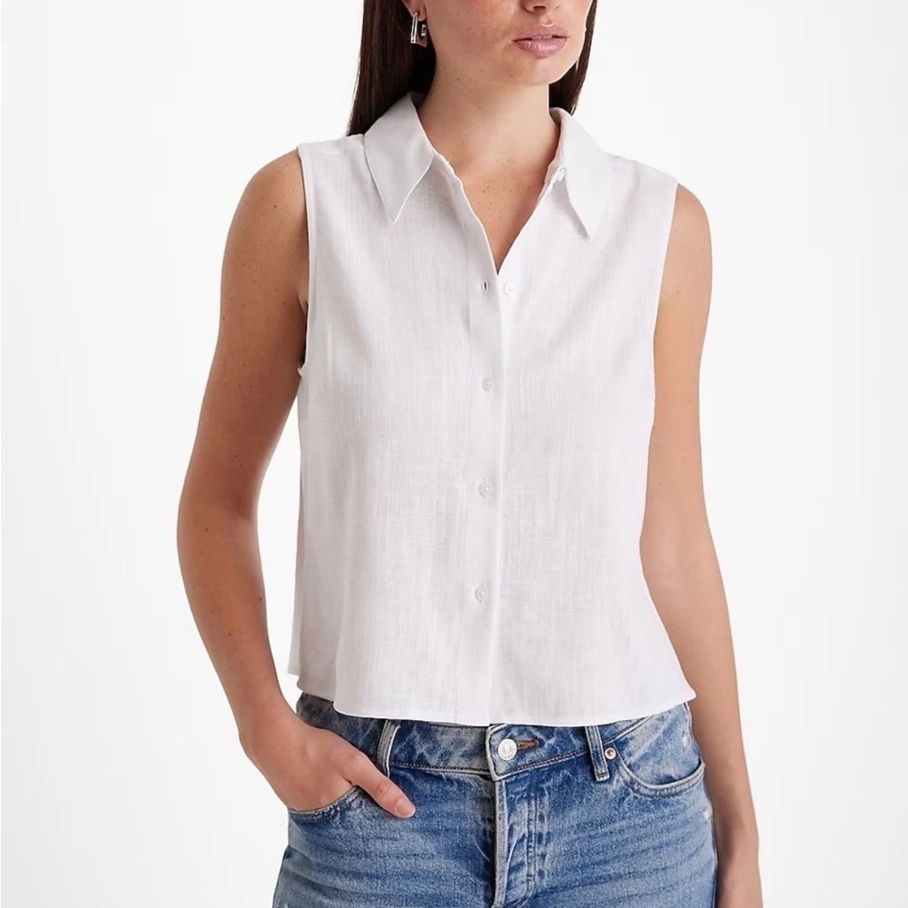 Express Women's Linen-Blend Sleeveless Button Up Shirt White Size XL - NWT $54